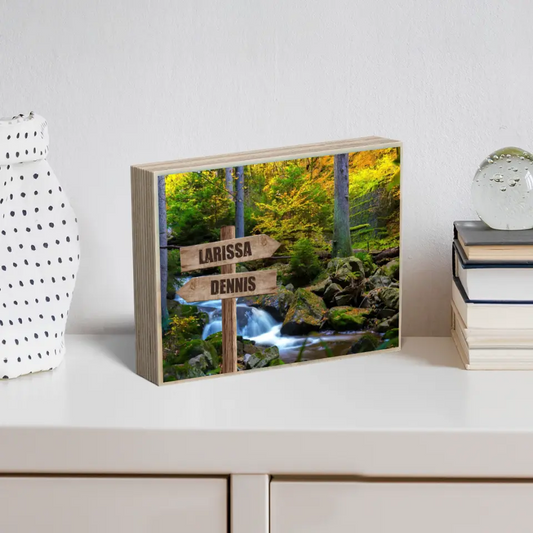 Holzbild "Wegweiser" Links - Personalisiertes Foto auf Holz