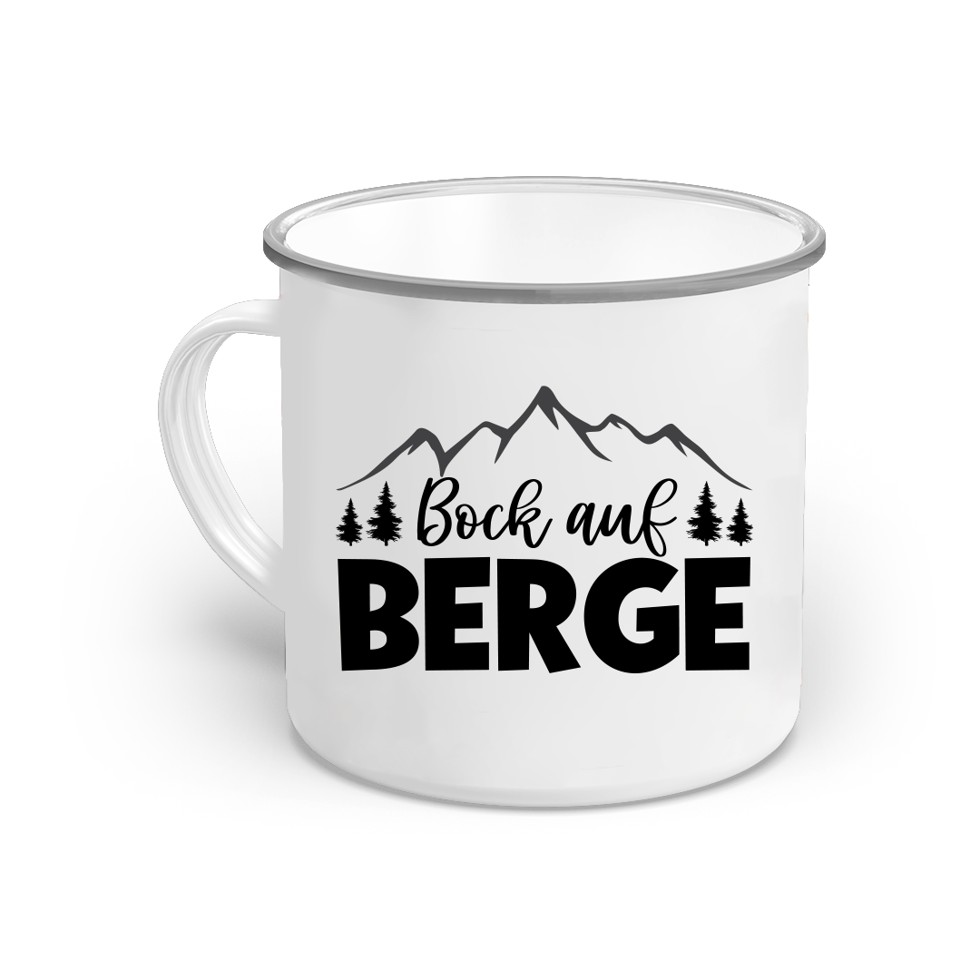 Emaille-Tasse-Bock auf Berge