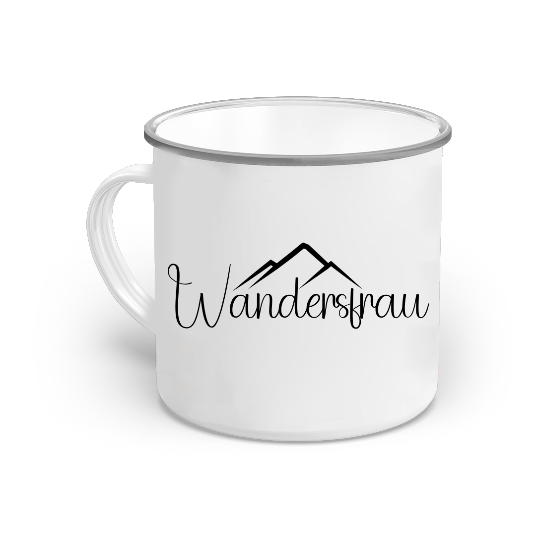 Emaille-Tasse-Wandersfrau