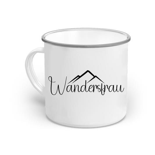 Emaille-Tasse-Wandersfrau